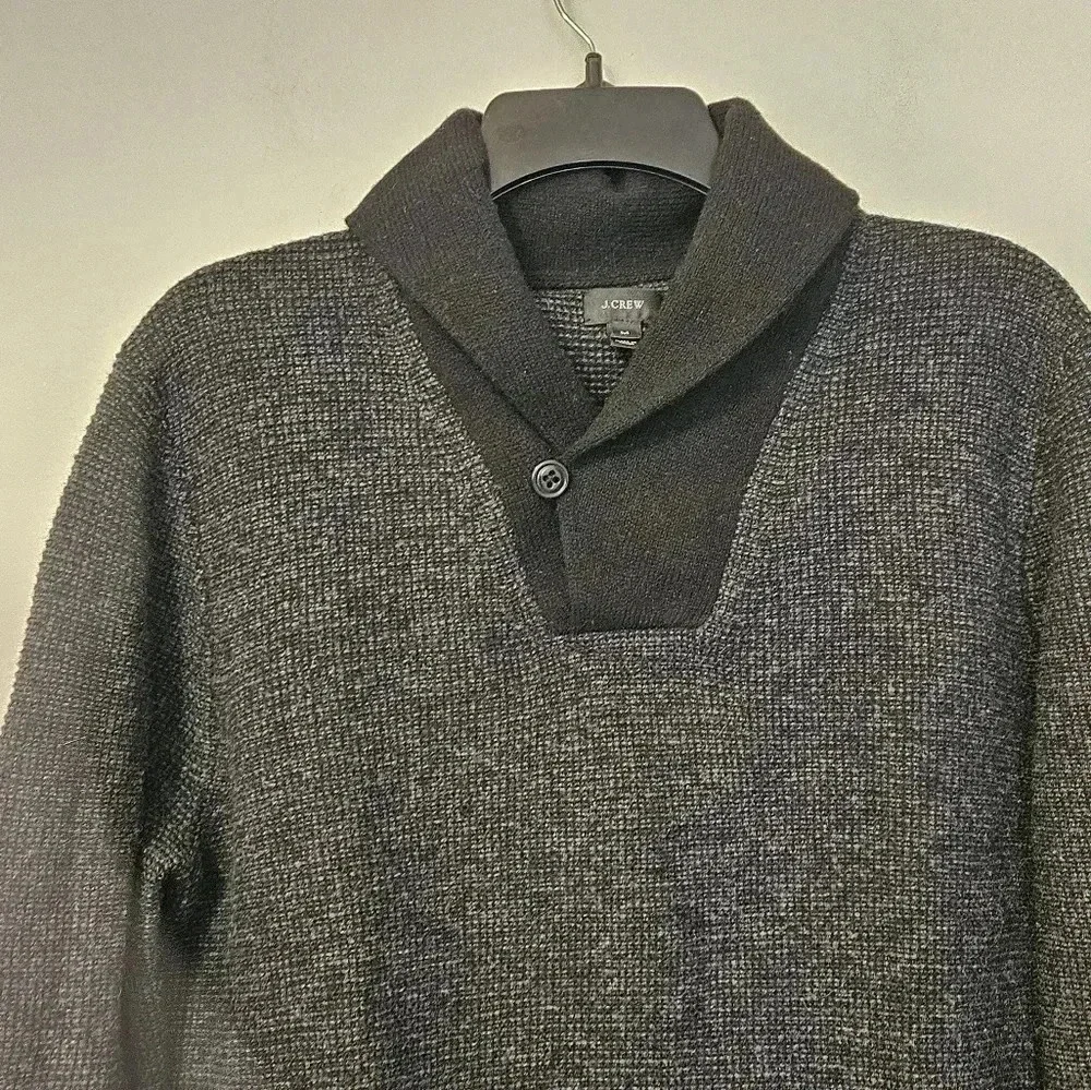 J Crew Chunky Tight Knit Sweater Long Sleeve Cowl Neck Black 100% Wool Large